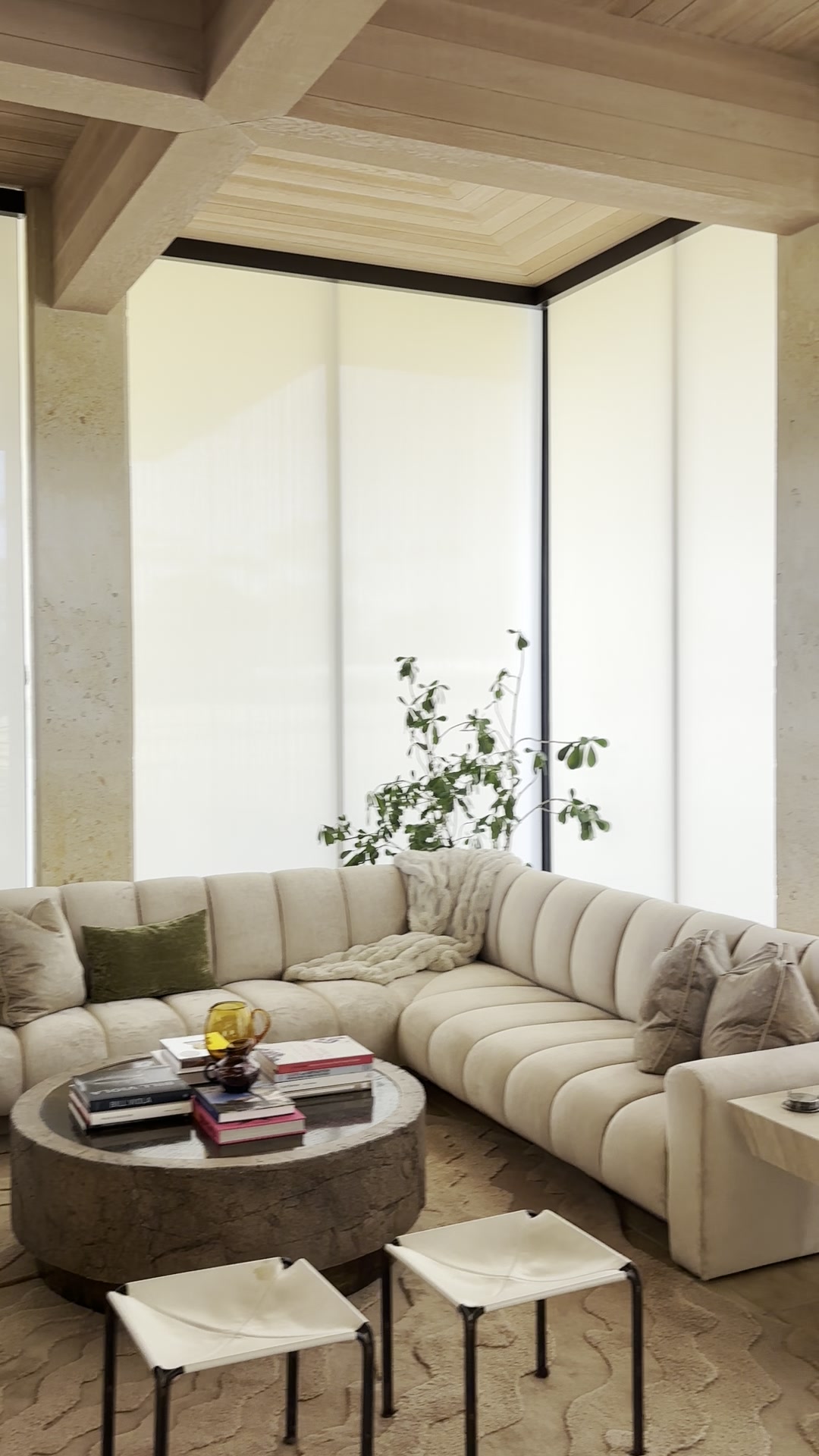 Living room shades filtering desert light